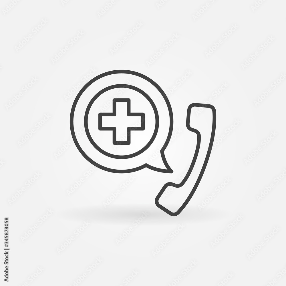 Poster phone with cross in speech bubble outline icon. emergency call vector medical support concept symbol