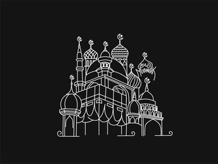 Holy Kaaba in Mecca Saudi Arabia, Flat Line Art Vector illustration.