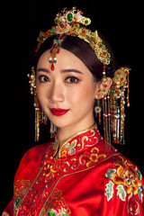 Portrait of wearing ancient Asian woman costume in black background