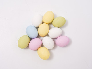gift set of easter colored eggs on a white background