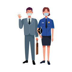 couple workers using face masks for covid19