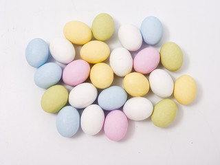 gift set of easter colored eggs on a white background