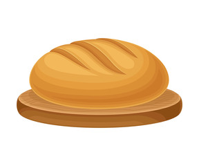 Hot Baked Aromatic Bread with Crispy Crust Rested on Wooden Cutting Board Vector Illustration