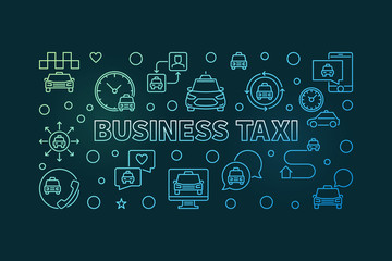 Business Taxi concept colored linear horizontal illustration on dark background