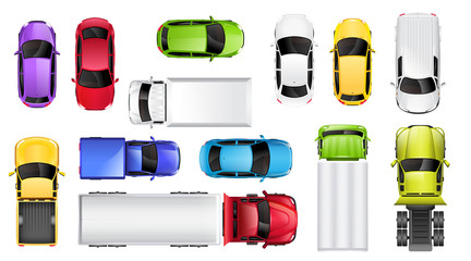 Cars and trucks top view illustration