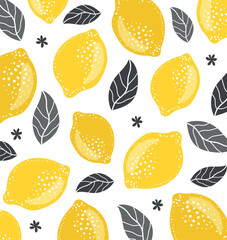 Lemons, pattern. Juicy lemons and leaves vector. lemon isolated on white. Illustration used for magazine, book, poster, card, menu cover, web pages. 