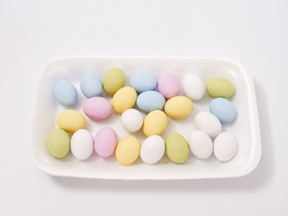 gift set of easter colored eggs on a white background