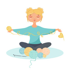 girl with balls of yarn for knitting