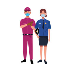 couple workers using face masks for covid19