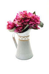 Flowers Bouquet in metal vase isolated on white background
