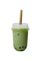 Bubble tea, matcha green tea isolated on white background with clipping path