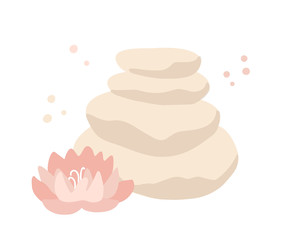 Vector illustration of SPA massage stones and a Lotus flower. Ayurvedic and Thai treatment. Flat design element isolated on white.