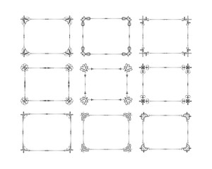 Vintage rectangular frames set. Filigree borders.  Vector isolated swirl elements. Royal wedding invitation card decor.