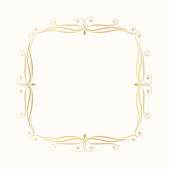 Hand drawn golden vintage squared frame. Gold royal calligraphic decor.  Vector isolated vignette border. Classic wedding invitation template.