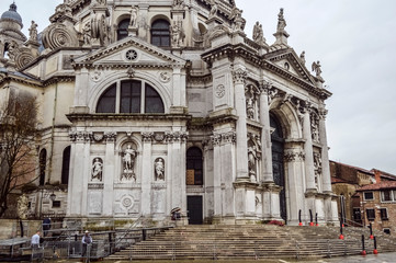 Facade of the Basilica of Santa Maria della Salute in Venice.
