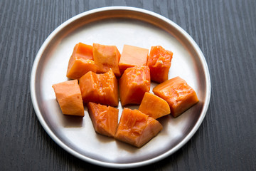 Plate of fresh papaya, sweet and delicious