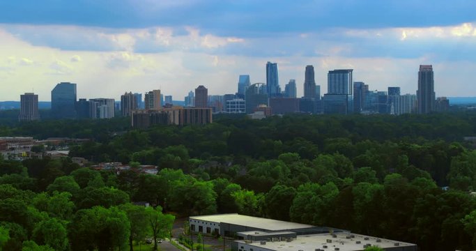 Downtown Atlanta Georgia Aerial View from Buckhead in Pro Resolution 4K,  May 2020