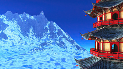 Sun temple - Buddhist shrine in the Himalayas 3d rendering