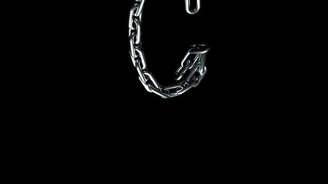 Hypnotic dance of a shiny metal chain on a black background. Seamless loop.
