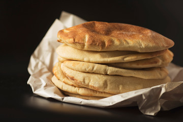 stack of pita bread lavash, healthy homemade traditional eastern flatbread bread lavash, cyprus,...