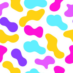 Seamless pattern with abstract multicolored spots on a white background, bright colors, simple children's vector illustration. Colorful print can be used for textile, fabric, wrapping, wallpaper etc.