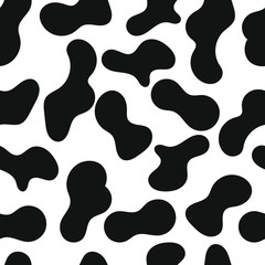 Naklejka na ściany i meble Seamless pattern black and white cow skin, animal print or dalmatian dog stains. Vector illustration. Colorful print can be used for textile, fabric, wrapping, wallpaper etc