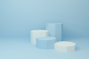 Abstract blue on pastel background texture with geometric shape. 3d render design for display product on website. Minimal mockup with white podium scene concept. Empty showcase for advertising.