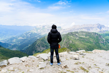 Tourist and Mont Blanc