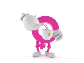 Female gender symbol character holding tea cup