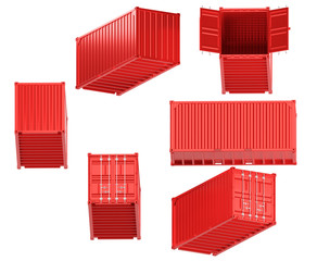 A high quality image of a red 20ft shipping container on a white background with clipping path. Twenty foot sea shipping container 3d render
