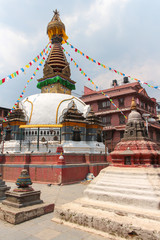View of buddhist Kathesimbhu stupa (also known as Kaathe Swyambhu Shree Gha Chaitya) in Thamel...