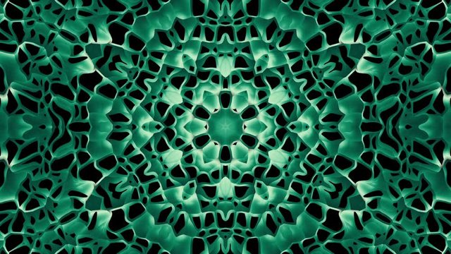 Transforming round green mandala pattern in arabic style. Seamless loop footage