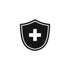 Immune system icon. Medical cross in the shield. Vector isolated.
