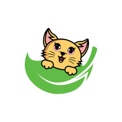 Cat logo icon vector. Cute animal cat design illustration. Simple design on modern logo.