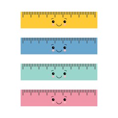 Set of kawaii school ruler, back to school or learning concept, cute cartoon character