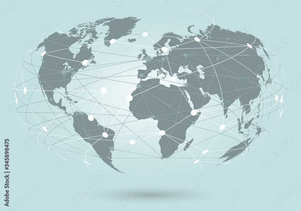 Wall mural connecting points and lines on the world map