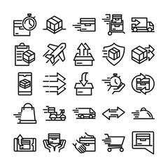 delivery cargo service logistic shipping commerce icons set line style