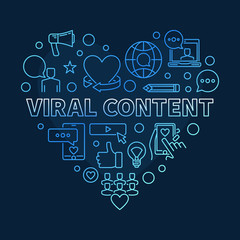 Viral Content Heart vector blue concept linear illustration on dark background