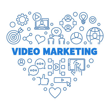 Video Marketing Heart vector minimal concept thin line illustration