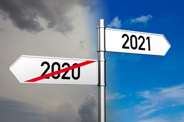 Wegweiser zeigt in Richtung 2021
