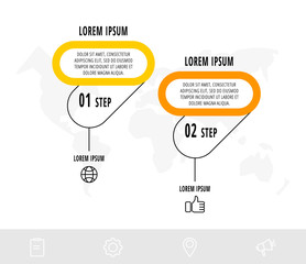 Vector infographics design template with 2 labels and icons. Vector line concept. Can be used for diagram, business, web, workflow layout, presentations, flow chart, levels. Data visualization.