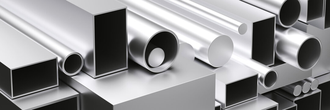 Metall und Eisen Profile f&uuml;r Industrie im Lager von Baumarkt