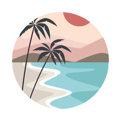 sea scape flat scene with palms