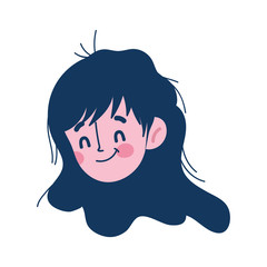 cute young woman face cartoon isolated icon on white background