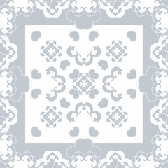 Seamless pattern. Fancy frame with hearts. Light blue, and white . Vector