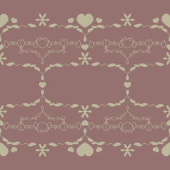 Seamless pattern with little hearts. Burgundy red color and light green . Vector.