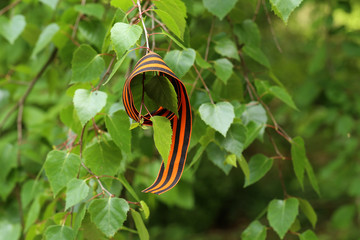 Victory Day. Arrangement of George ribbon in the form of a nine