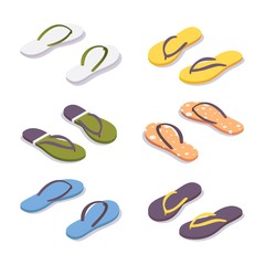 Isometric set of flip flops in various colors