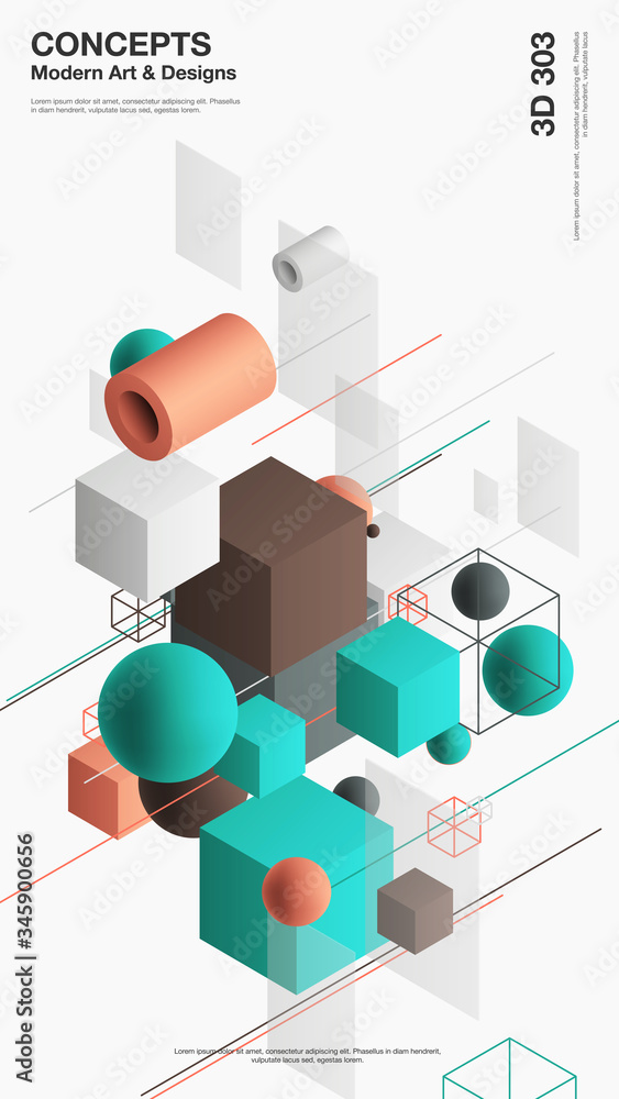 Leinwandbilder vector abstract 3d visualization background, template modern composition of geometric shapes in isom