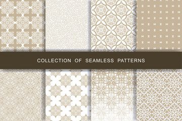 Fabric print set. 8 Seamless patterns.